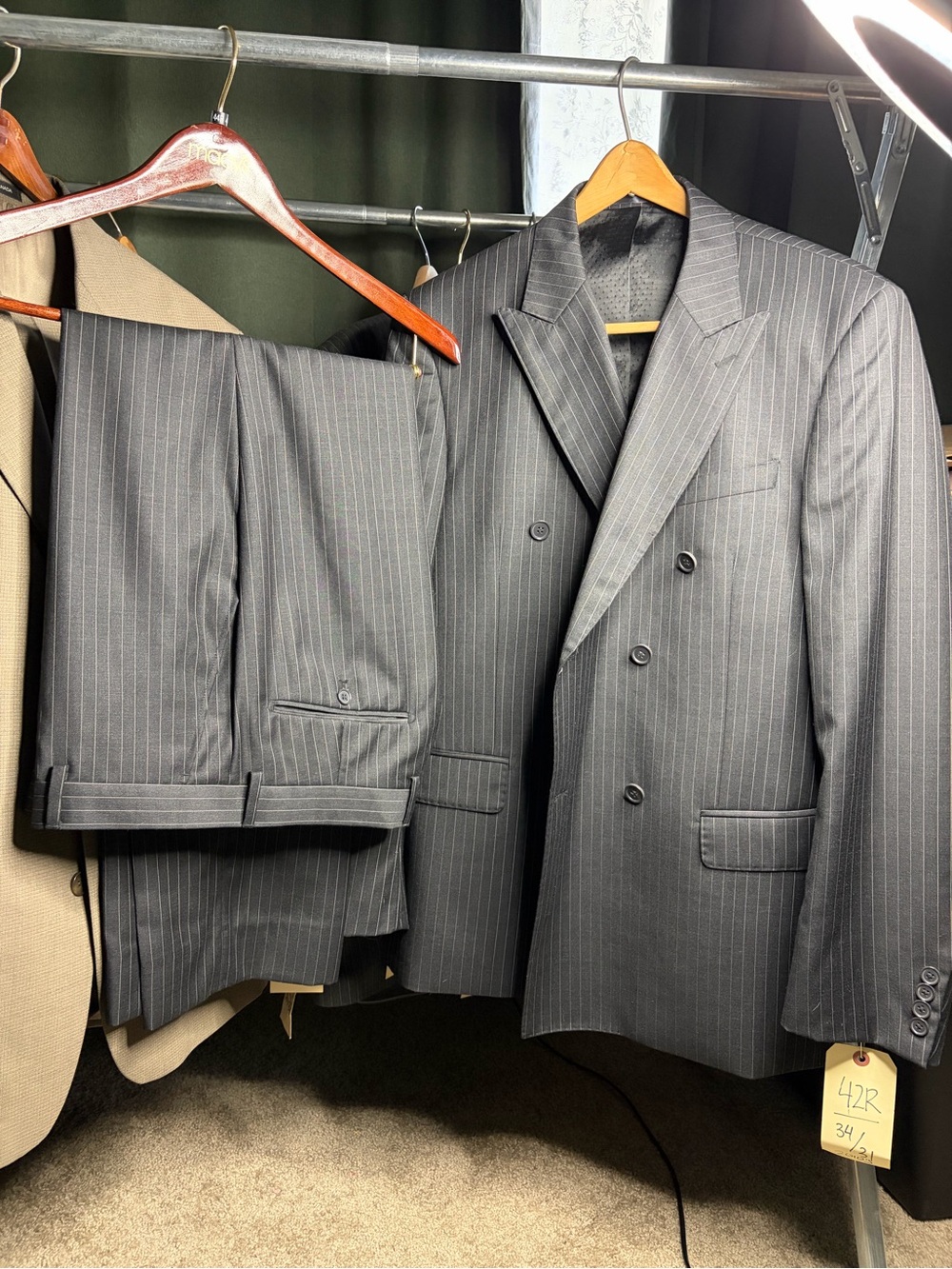 Men's Double-Breasted Pinstripe Suit - Gray 34x31 42R